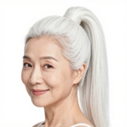 High Ponytail style for Middle-aged Women in White