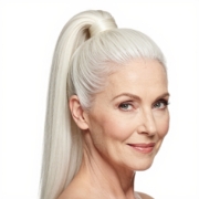 High Ponytail style for Older Women in White